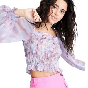 Future Collective Watercolor Smocked Bodice Top -  Medium